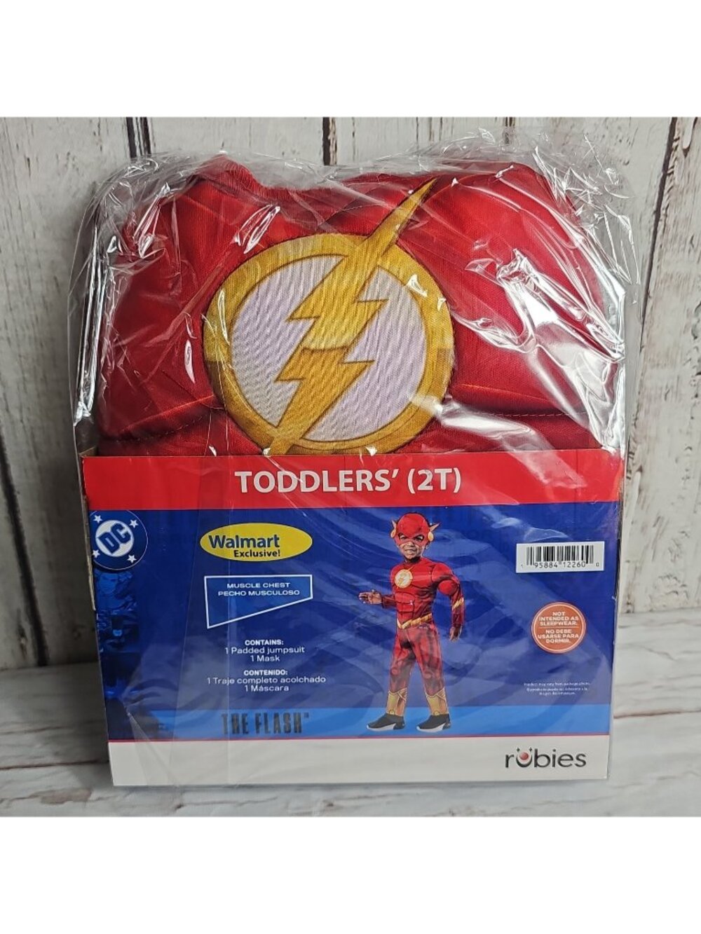 The Flash Padded Muscle Chest Toddler Costume Size 2T Jumpsuit Mask DC Comics